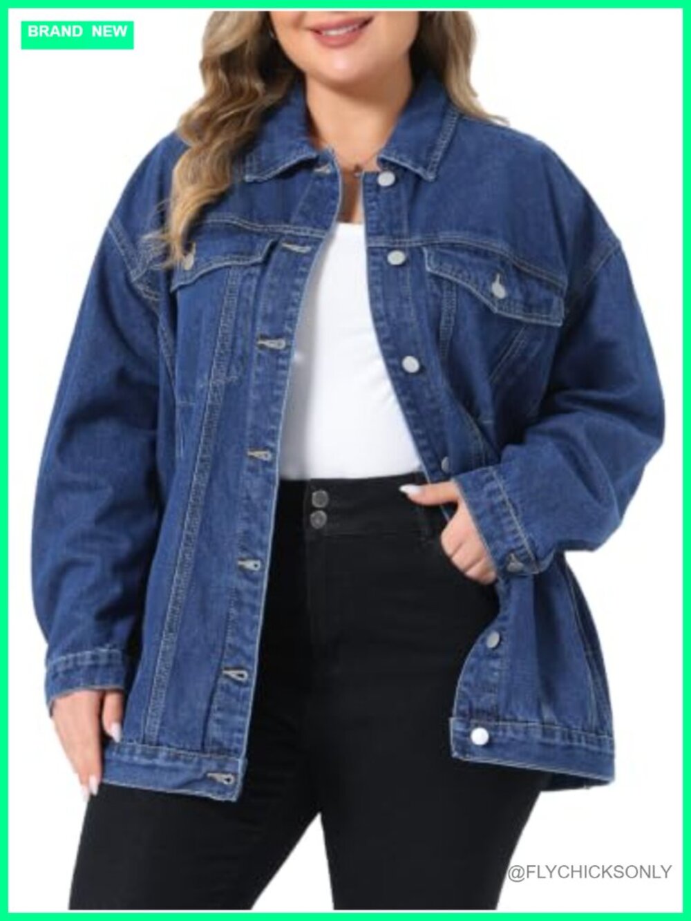 Plus Size Boyfriend Denim Jacket Button Stitching Relaxed Fit Oversized
